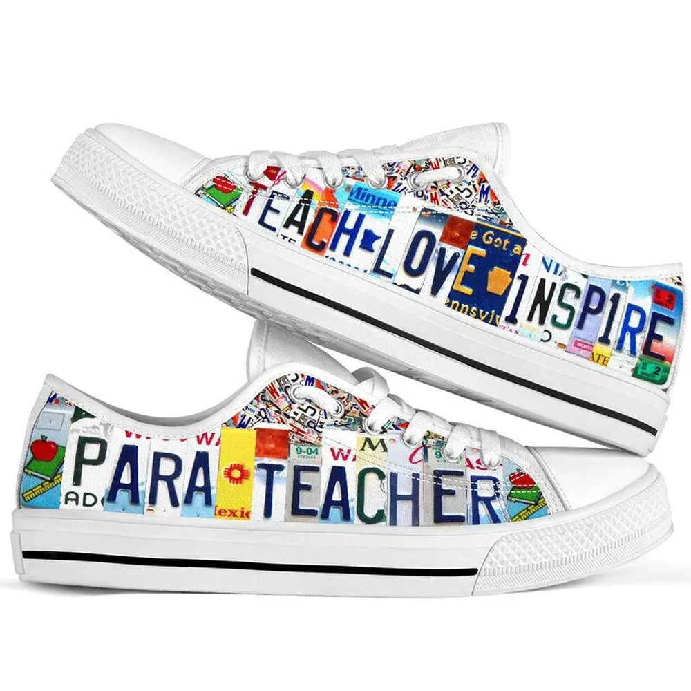 Para Teacher License Plates Low Top Shoes, Teacher Shoes, Low Top Sneakers