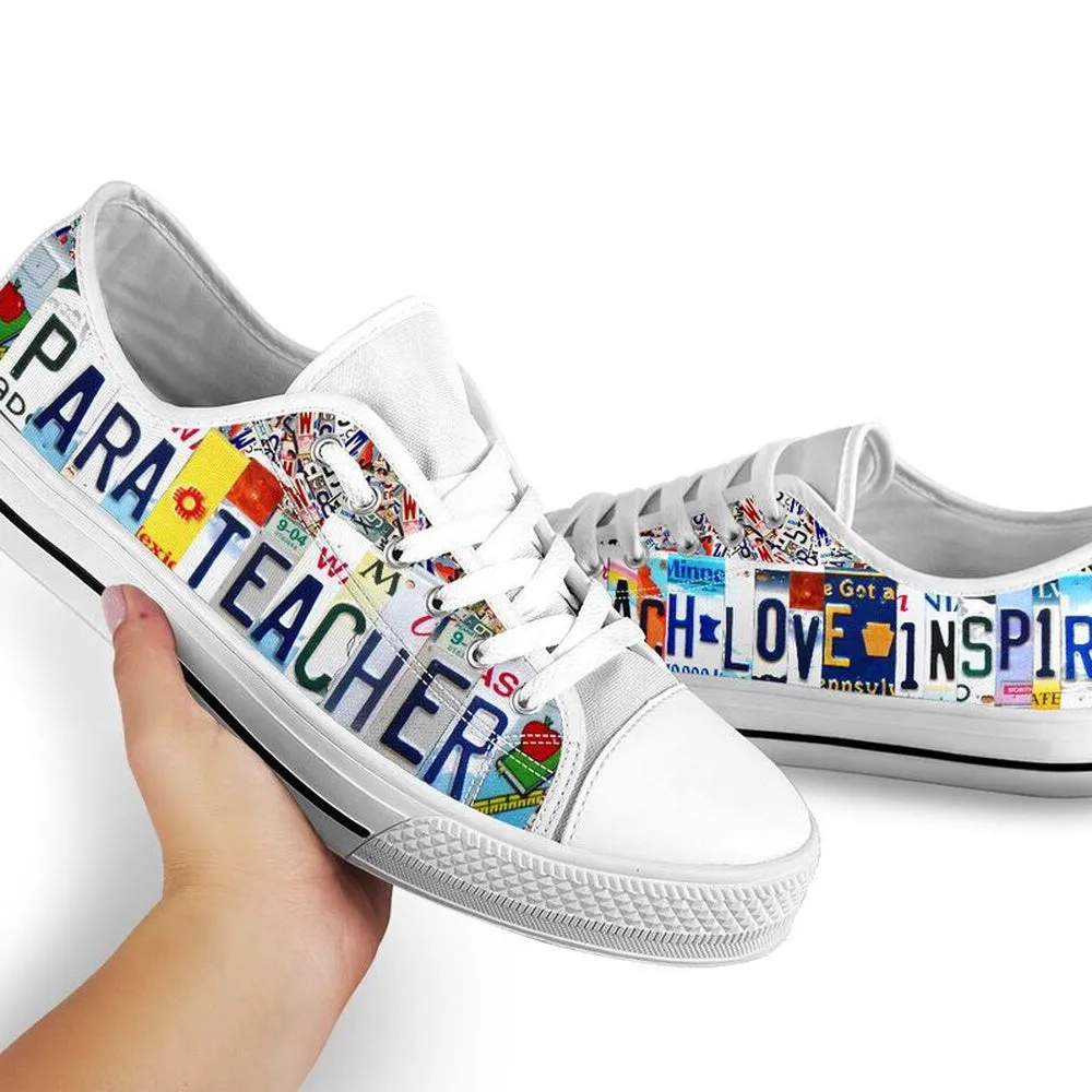 Para Teacher License Plates Low Top Shoes, Teacher Shoes, Low Top Sneakers