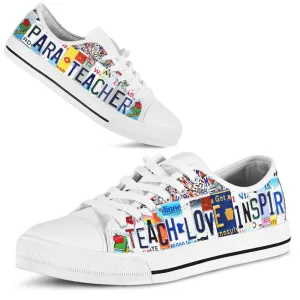 Para Teacher License Plates Low Top Shoes, Teacher Shoes, Low Top Sneakers