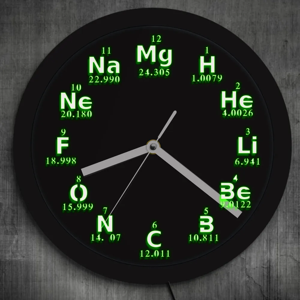 Periodic Table Element Wall Clock Science Chemical Elements LED Lighting Wall Clock Chemistry Science Geeks and Teachers Gift