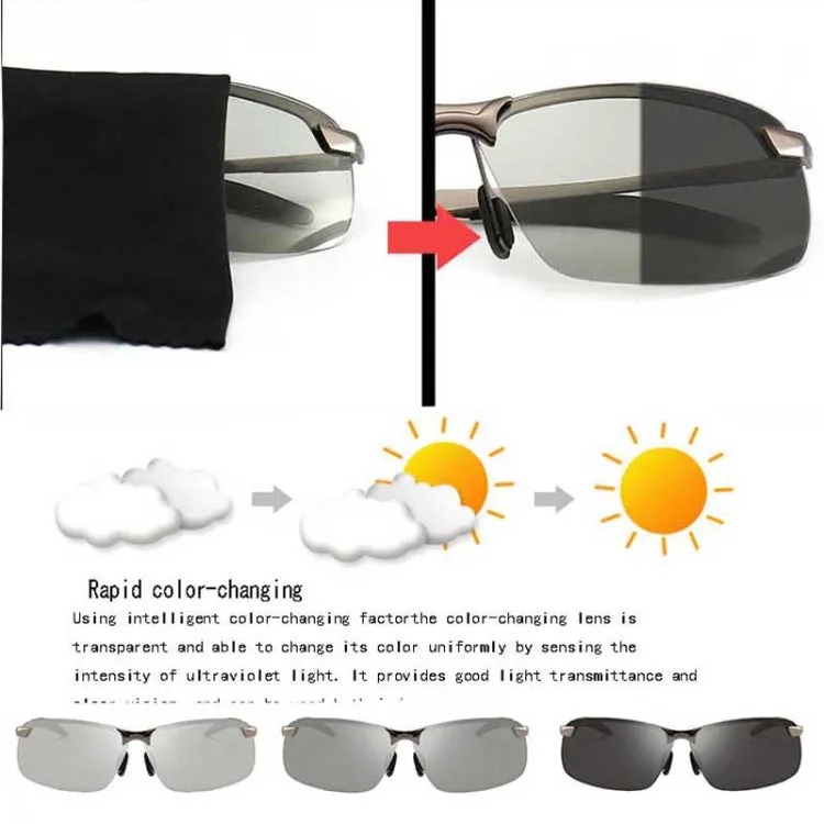 Photochromic Sunglasses Day and Night Vision Driving Eyewear (Silver)