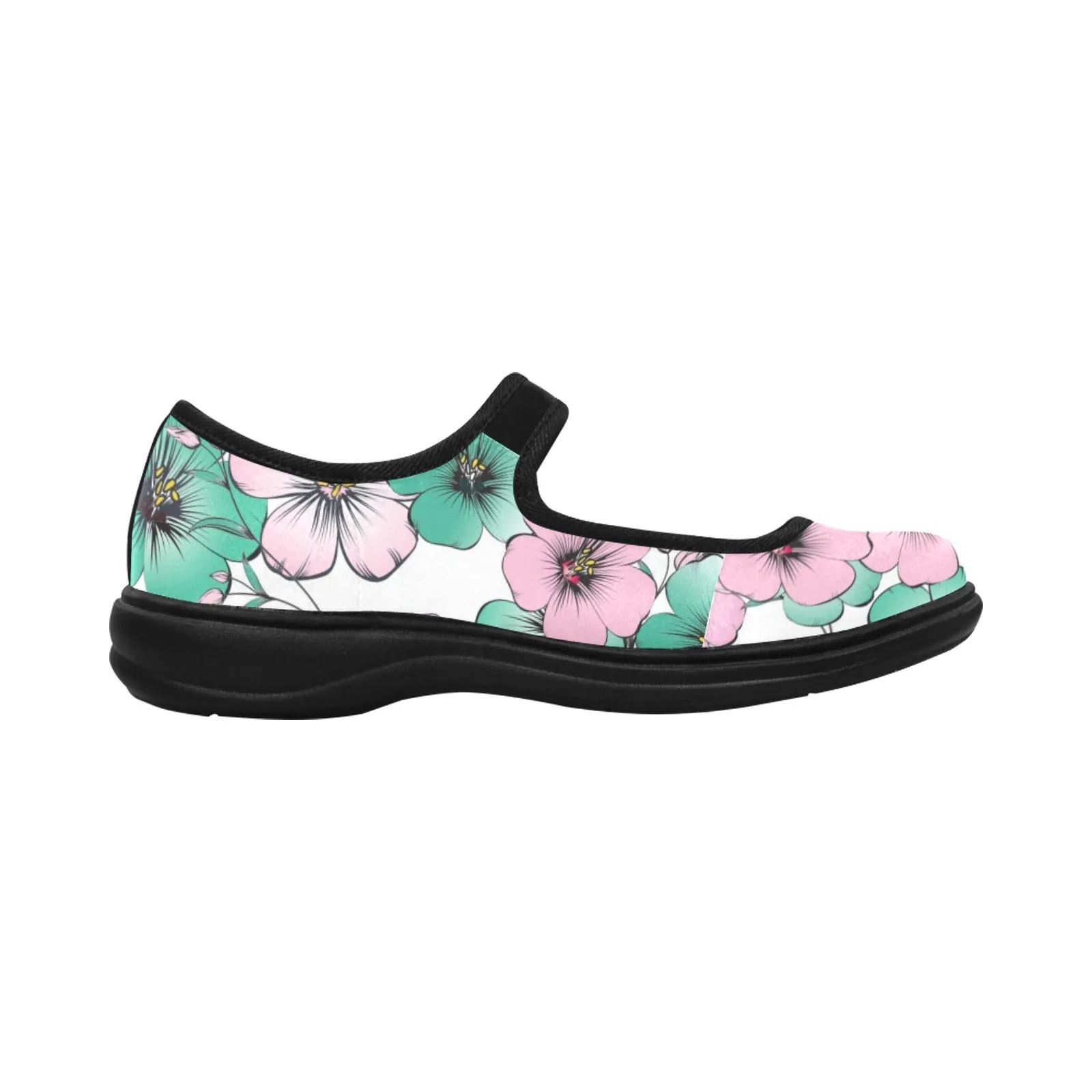 Pink & Green Floral shoes Mila Satin Women's Mary Jane Shoes (Model 4808)