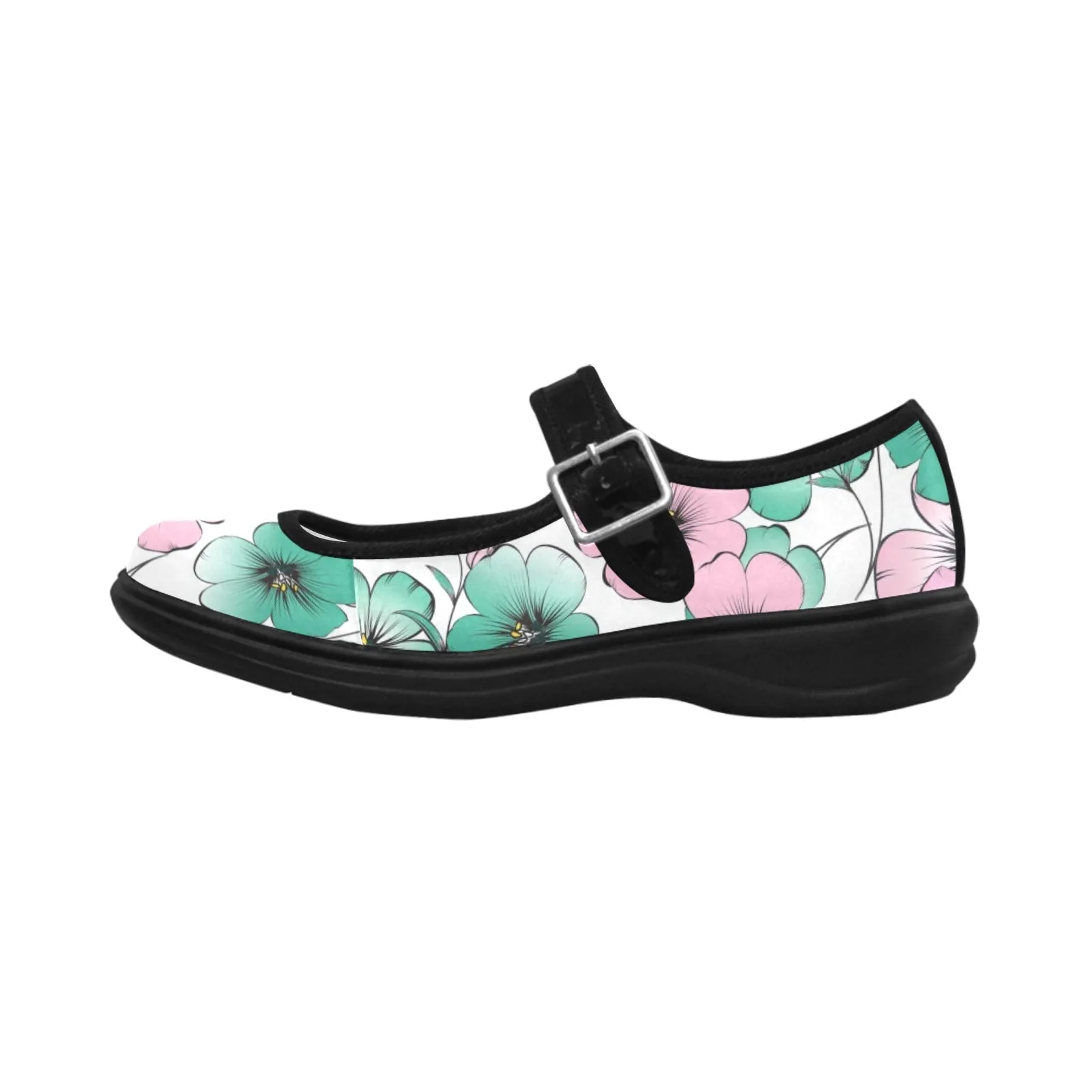 Pink & Green Floral shoes Mila Satin Women's Mary Jane Shoes (Model 4808)