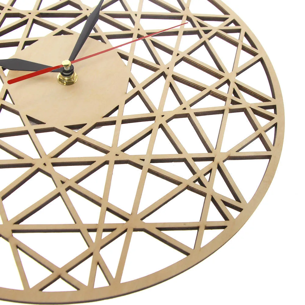 Polygonal Modern Geometry Wooden Wall Clock Cobweb Contemporary Style Laser Cut Living Room Clock Housewarming