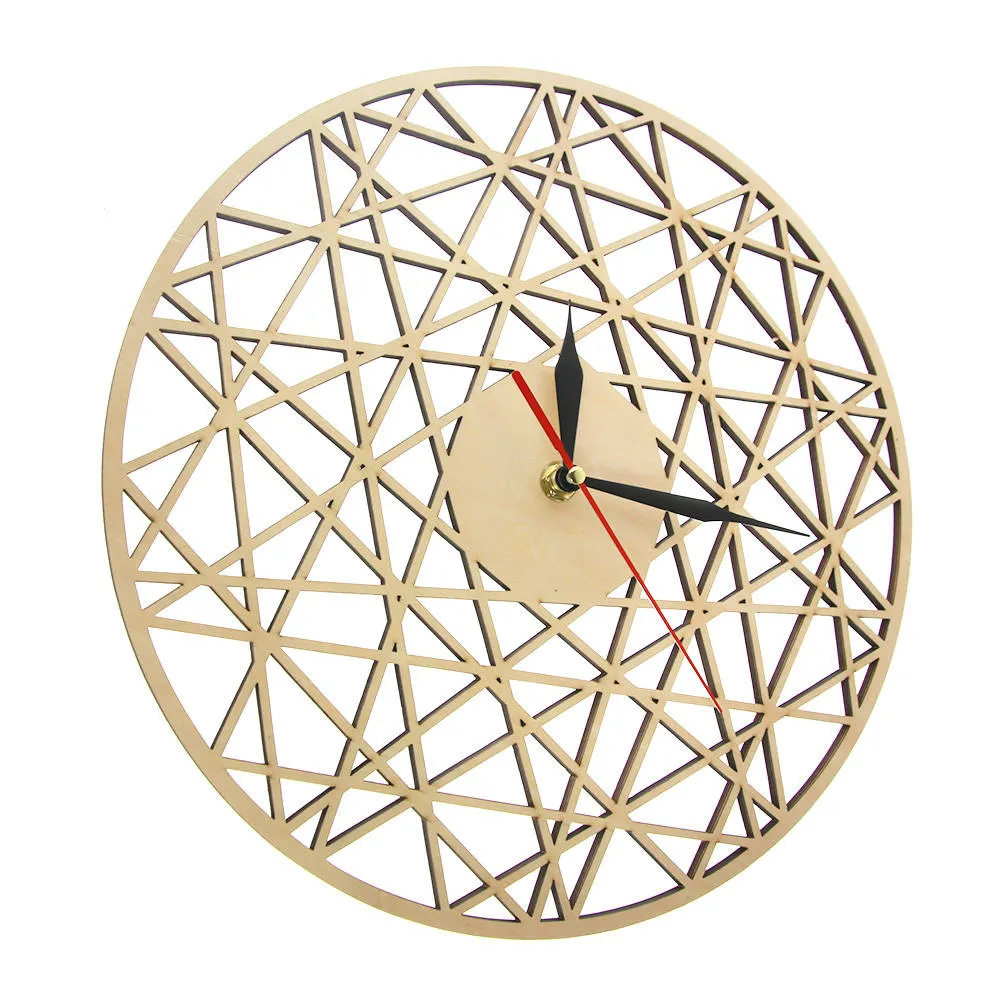 Polygonal Modern Geometry Wooden Wall Clock Cobweb Contemporary Style Laser Cut Living Room Clock Housewarming