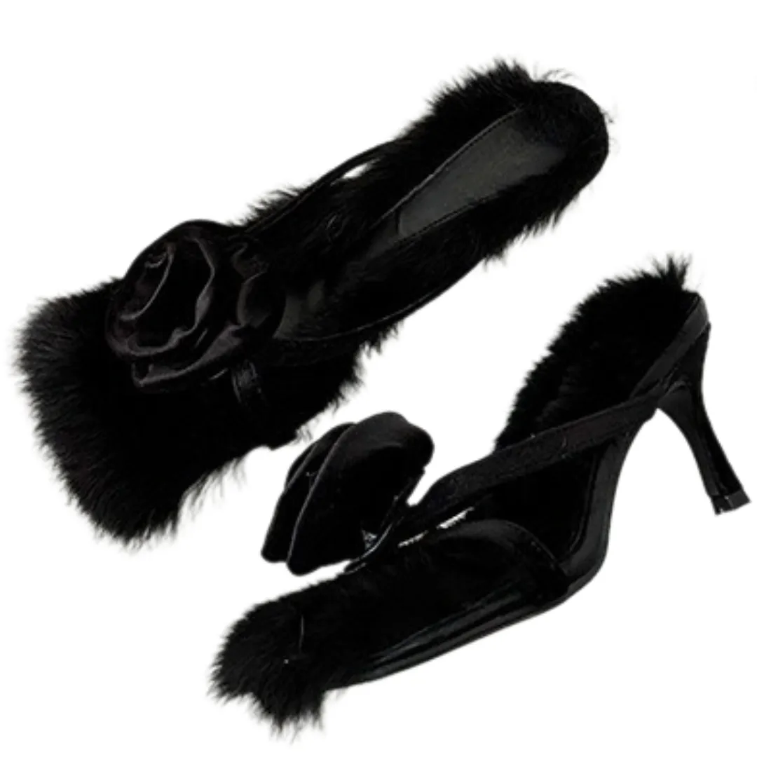 Pre Order:  Plush Slim Strap High Heels Sandals