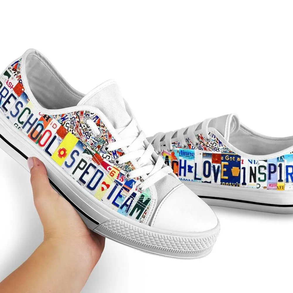 Preschool Sped Team License Plates Low Top Shoes, Teacher Shoes, Low Top Sneakers