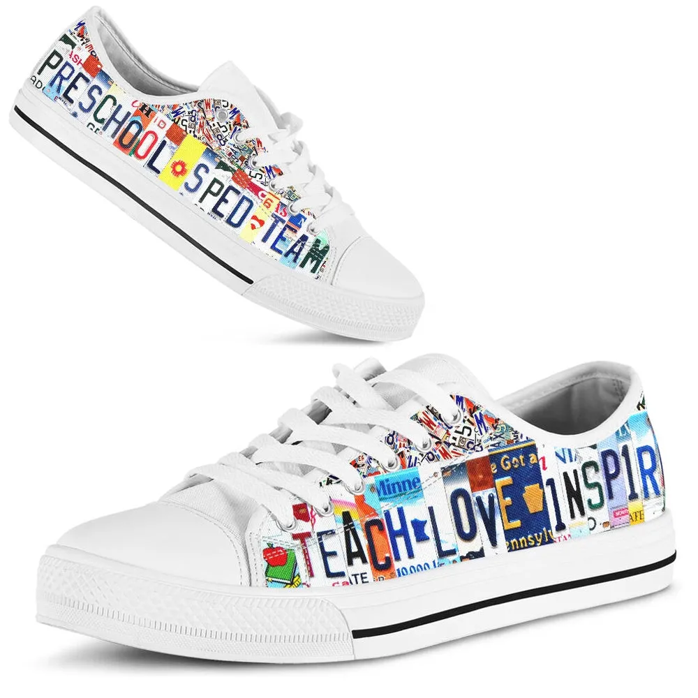 Preschool Sped Team License Plates Low Top Shoes, Teacher Shoes, Low Top Sneakers