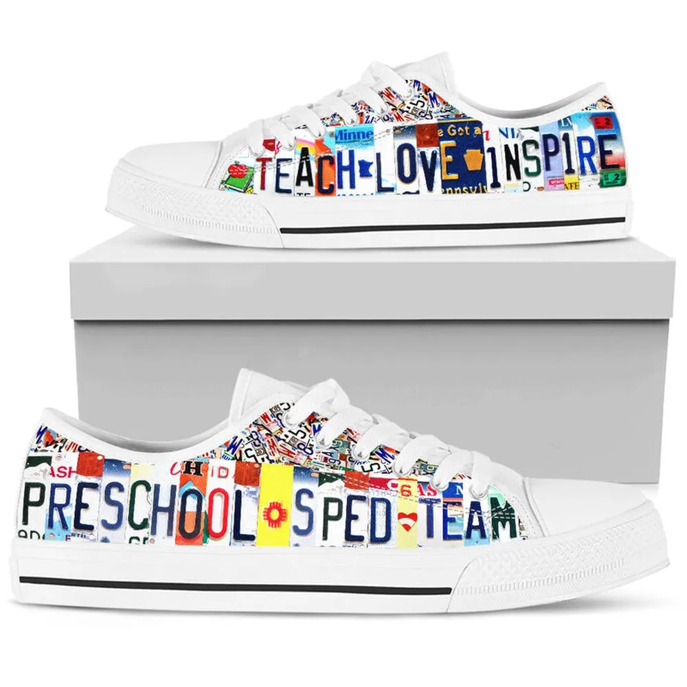 Preschool Sped Team License Plates Low Top Shoes, Teacher Shoes, Low Top Sneakers