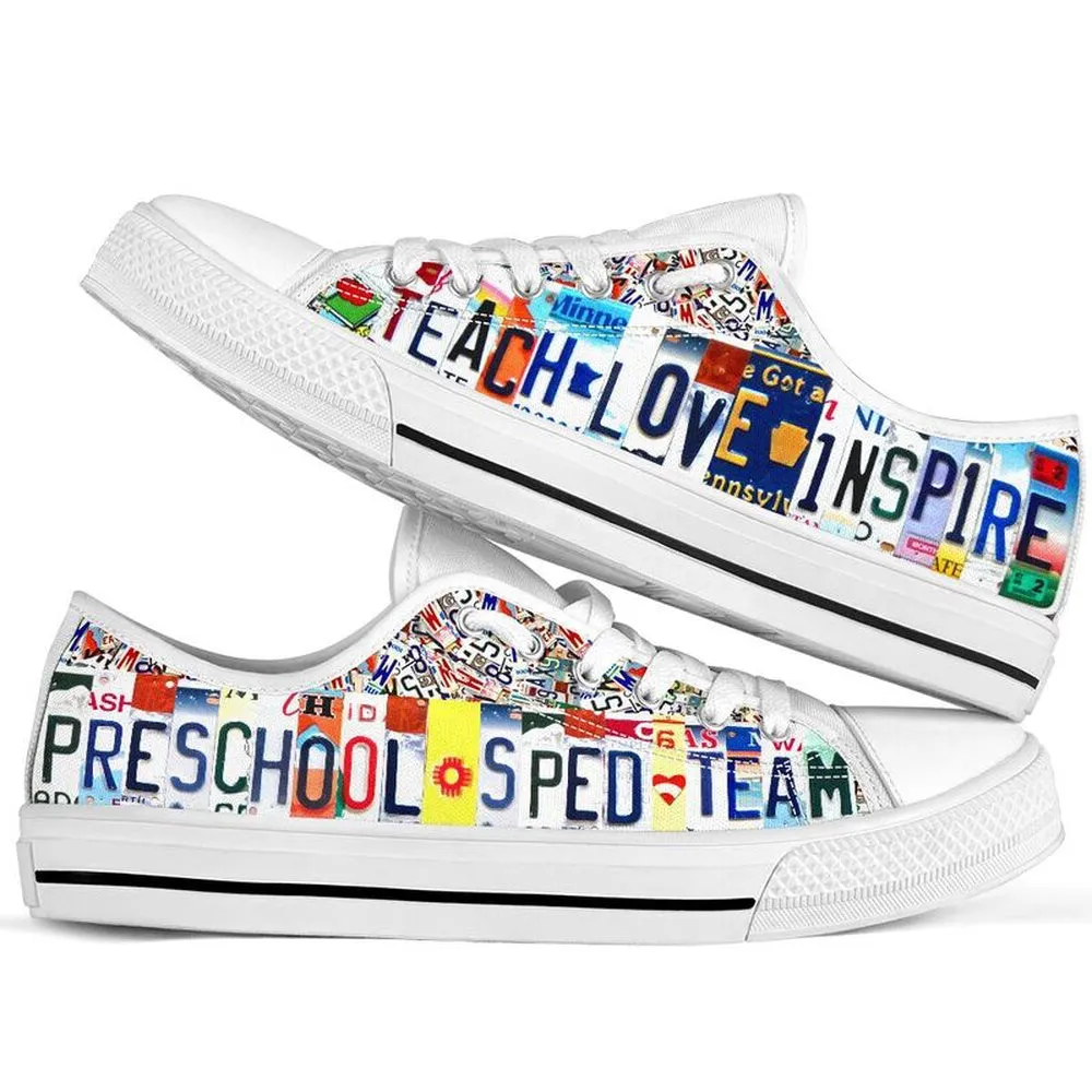 Preschool Sped Team License Plates Low Top Shoes, Teacher Shoes, Low Top Sneakers