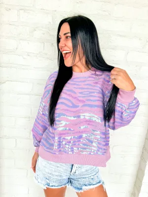 Queen Of Sparkles Lavender Seed Bead & Sequin Tiger Sweatshirt