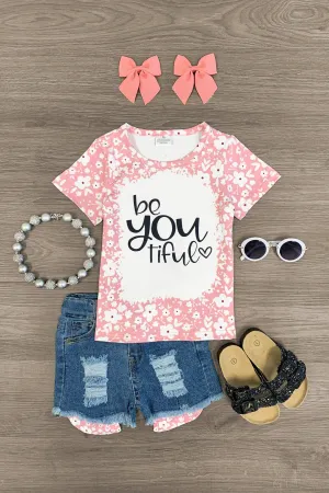 "Be-You-Tiful" Pink Floral Denim Short Set