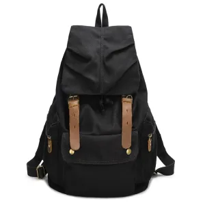 Retro Casual Canvas Travel Backpack 17 Inch Laptop Daypacks(Black)