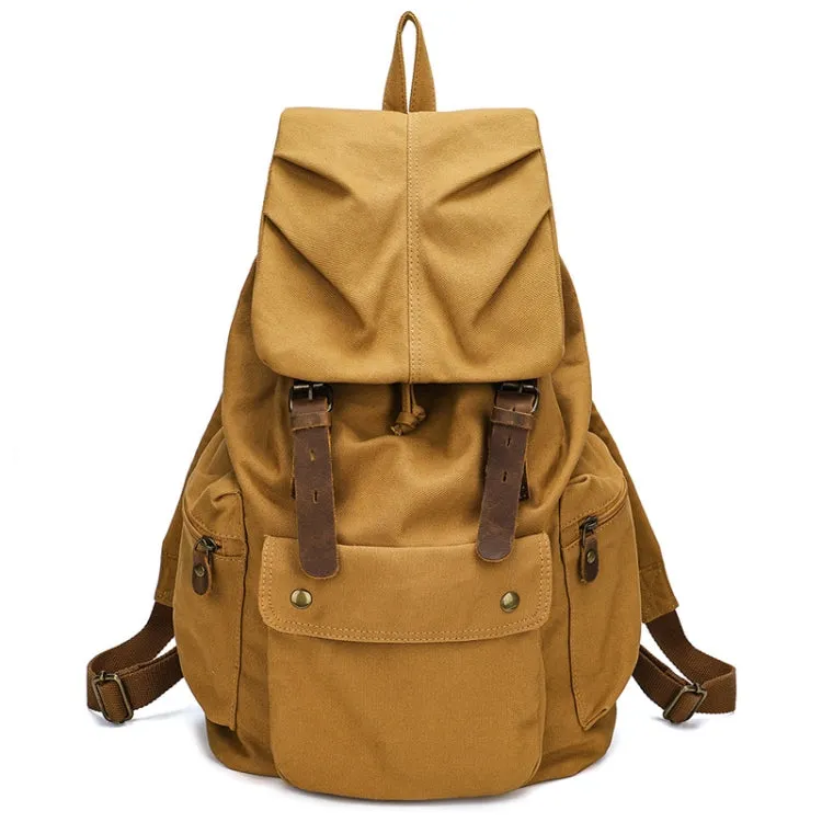 Retro Casual Canvas Travel Backpack 17 Inch Laptop Daypacks(Khaki)