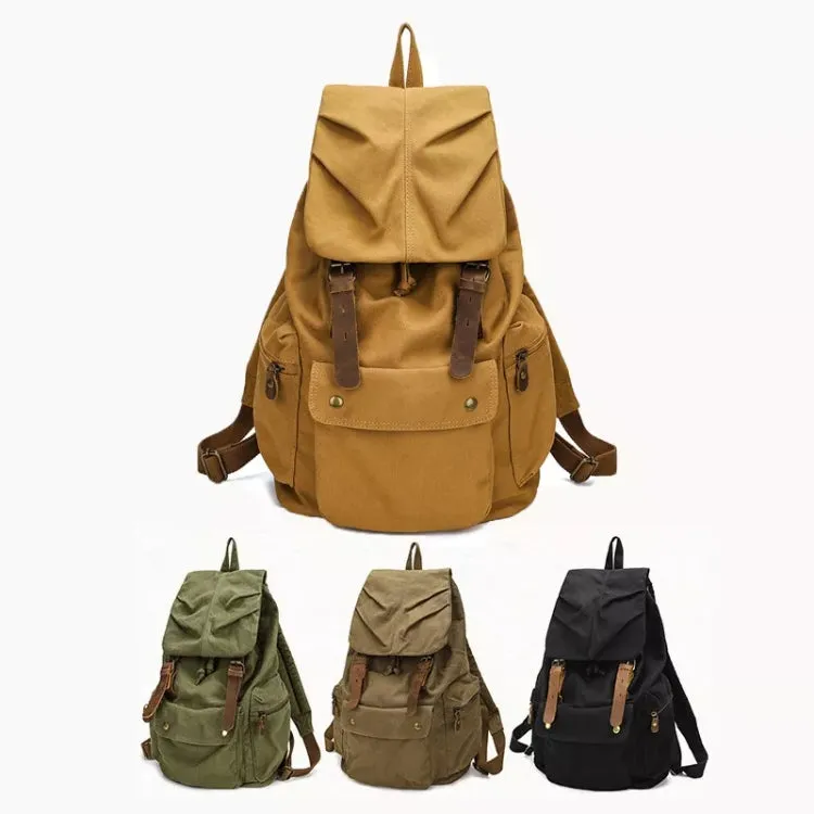 Retro Casual Canvas Travel Backpack 17 Inch Laptop Daypacks(Khaki)