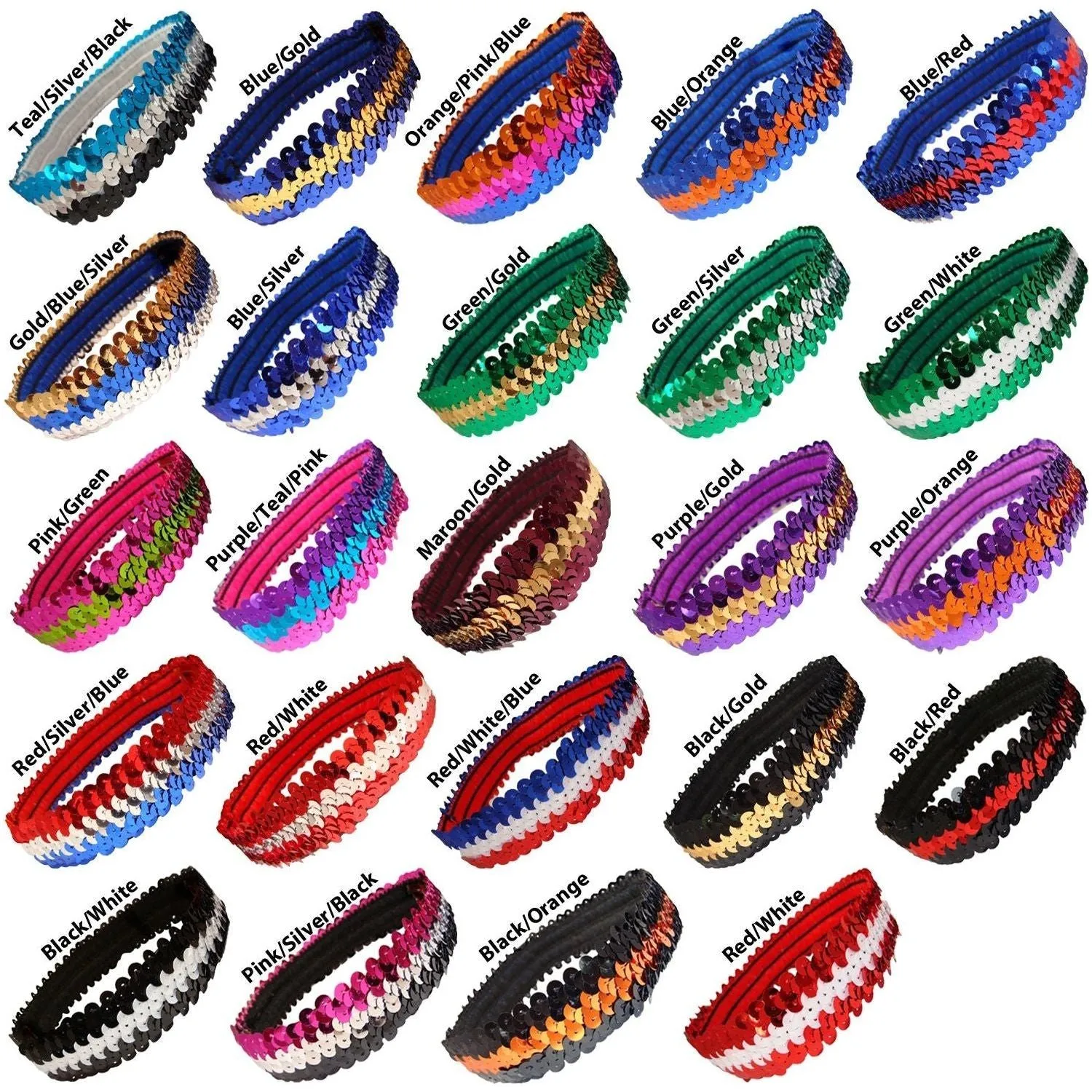 Sequin Headband Girls Headbands Sparkly Flapper Stle Hair Head Bands 2 Tone You Pick Colors & Quantities