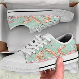 Shrimp Sea Flower Watercolor Low Top Shoes, Low Top Sneaker, Low Top Canvas Shoes