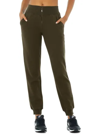 Slick Zip Front Sweatpant - Dark Olive