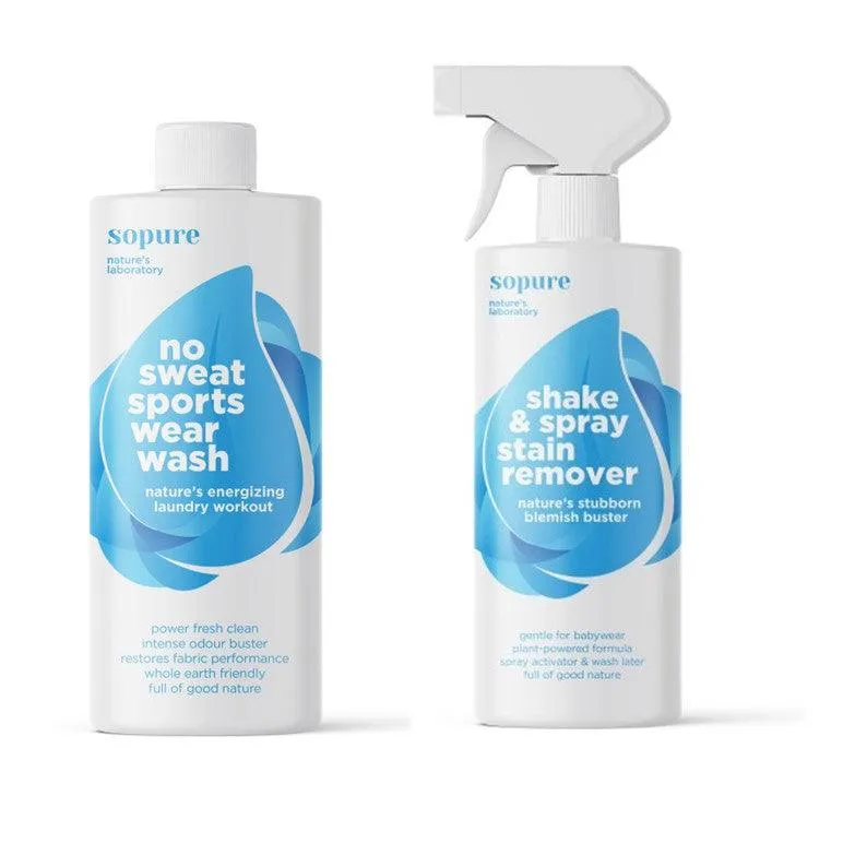 SoPure Sports Laundry Pack (1 x SoPure No Sweat Sports Wear Wash and 1 x Shake & Spray Stain Remover 500ml)