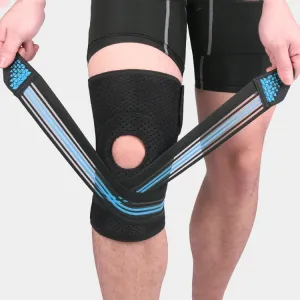 Sports Spring Supported Knee Brace Compression Protection Patella Riding Protective Gear, One Size(Black / Sky Blue)