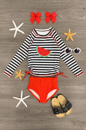 Striped Watermelon Rash Guard Swimsuit