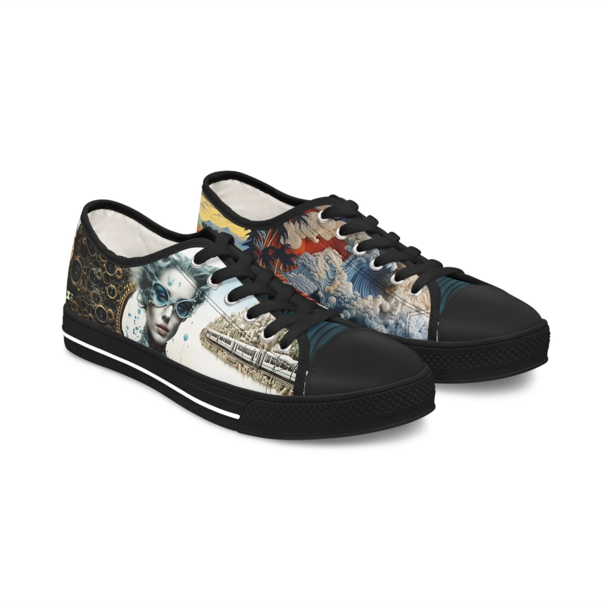 Stylish Women and Trains - Women's Low Top Sneakers 009