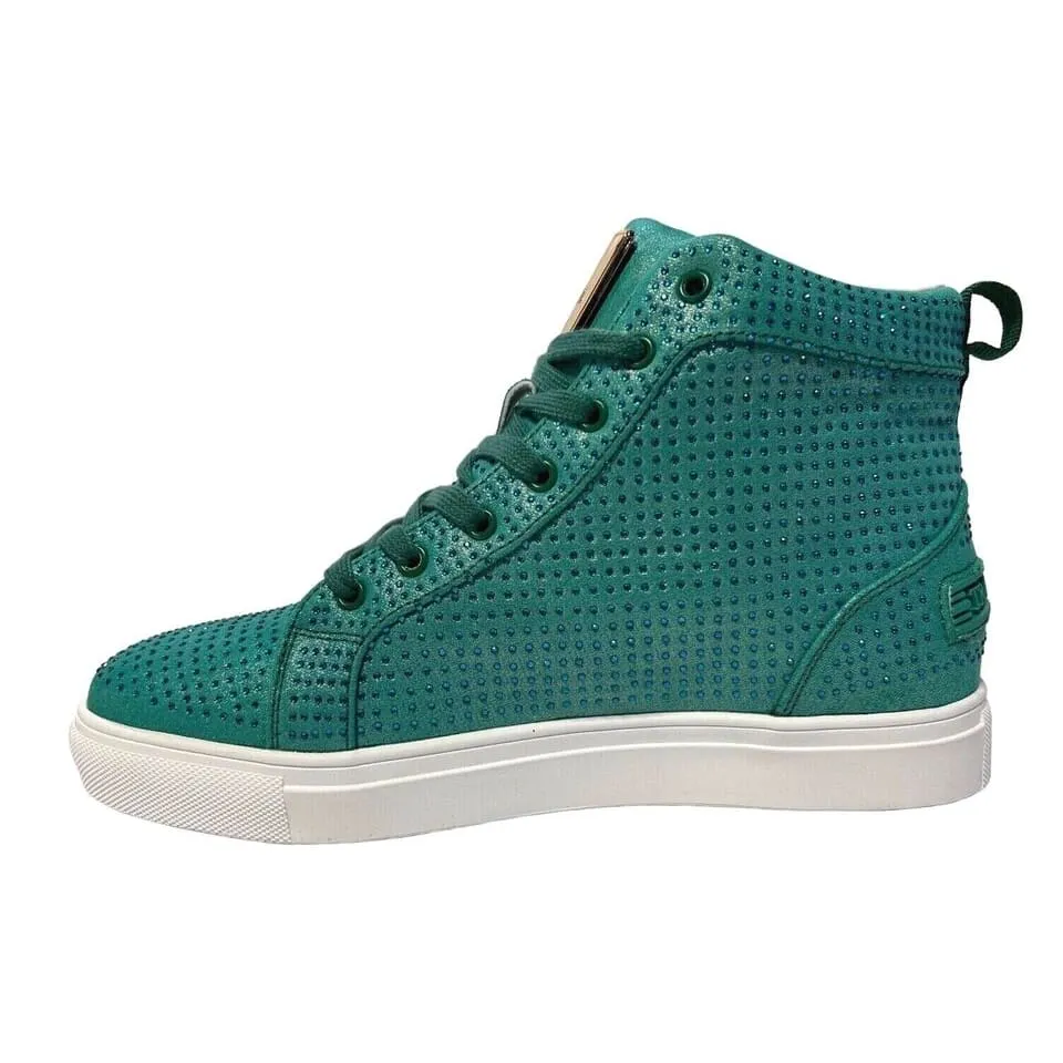 Travel Fox Men's Green Rhinestone Leather High Top Sneakers 9210-27