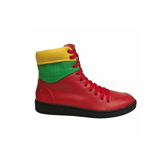 Travel Fox Men's Red/Green/Yellow Leather High Top Sneakers 916101-133