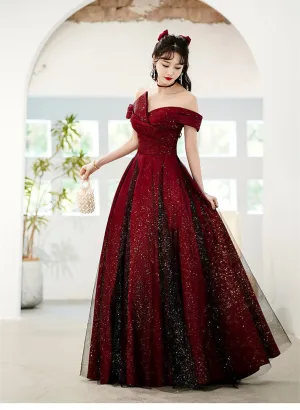 Wine Red and Black Unique Long Formal Dress, Wine Red and Black Evening Dress