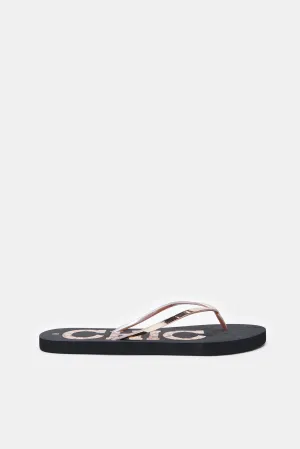 Women Black And Gold Chic Slogan Flip Flop