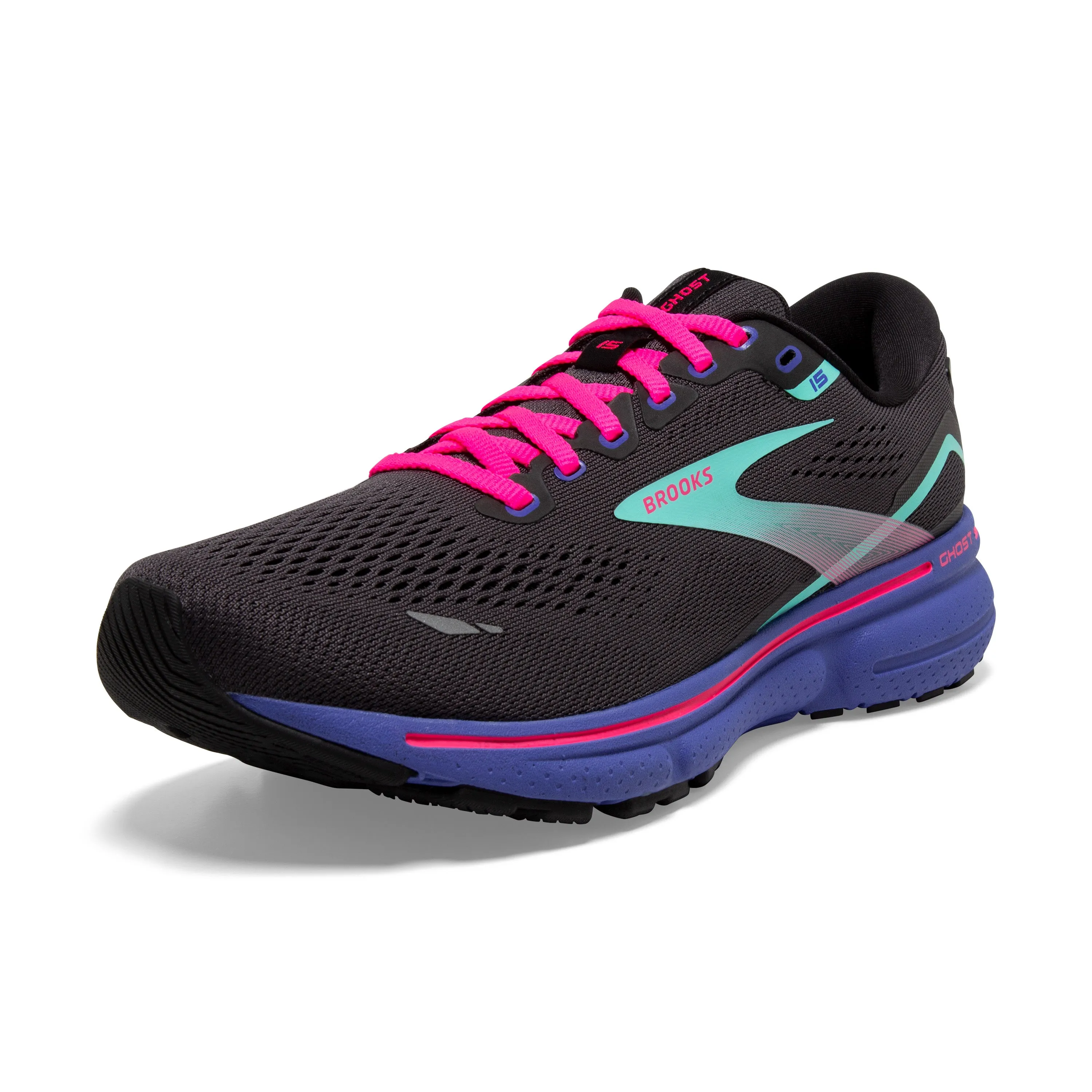 Women's Brooks Ghost 15 1203801B079 Color: Black/Blue/Aruba