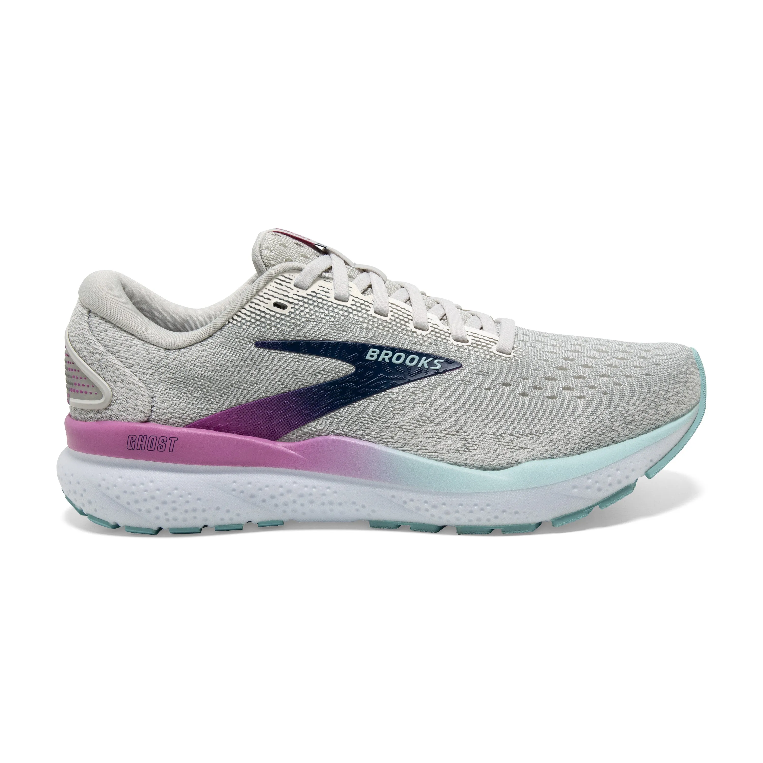 Women's Brooks Ghost 16 Color: White / Grey / Estate Blue