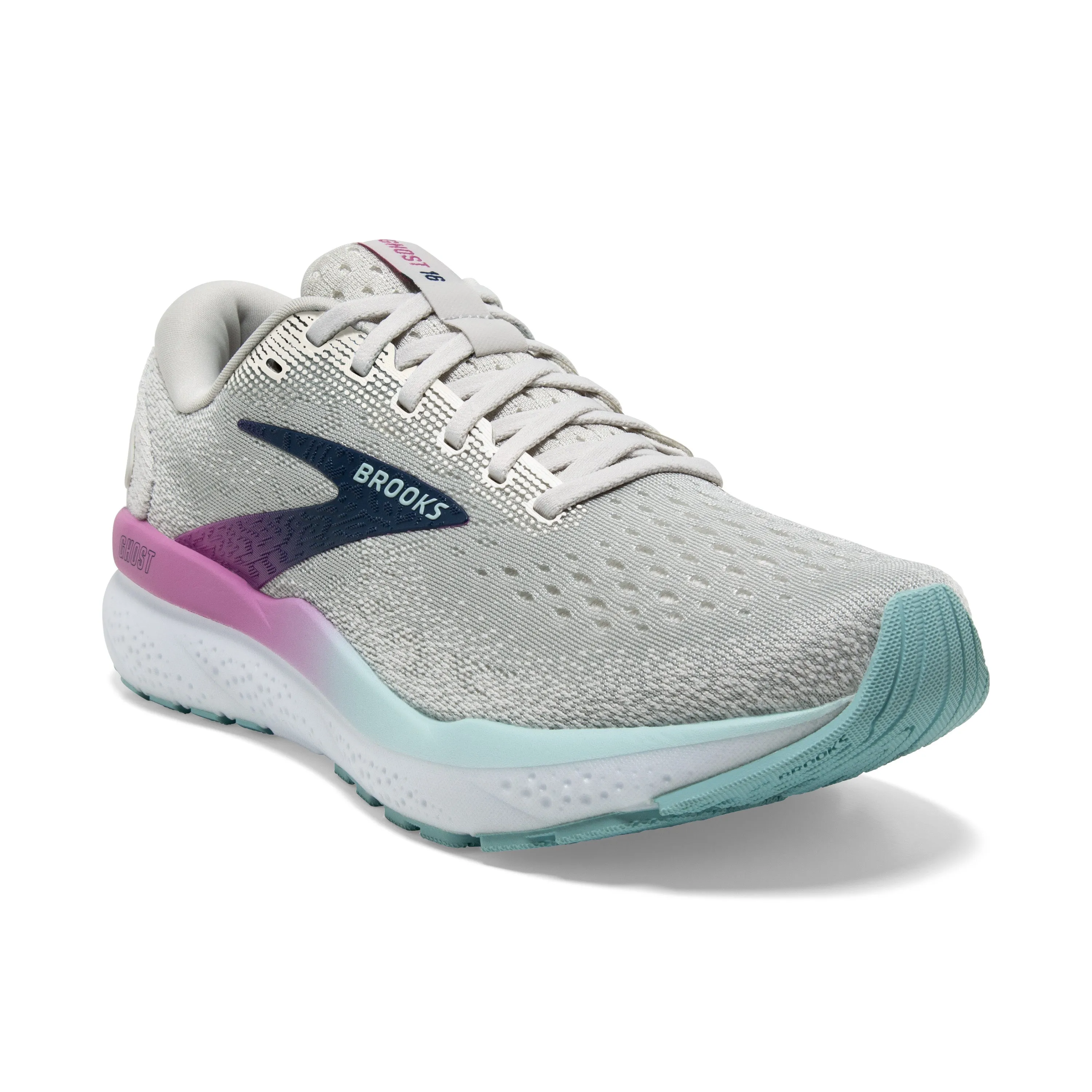 Women's Brooks Ghost 16 Color: White / Grey / Estate Blue