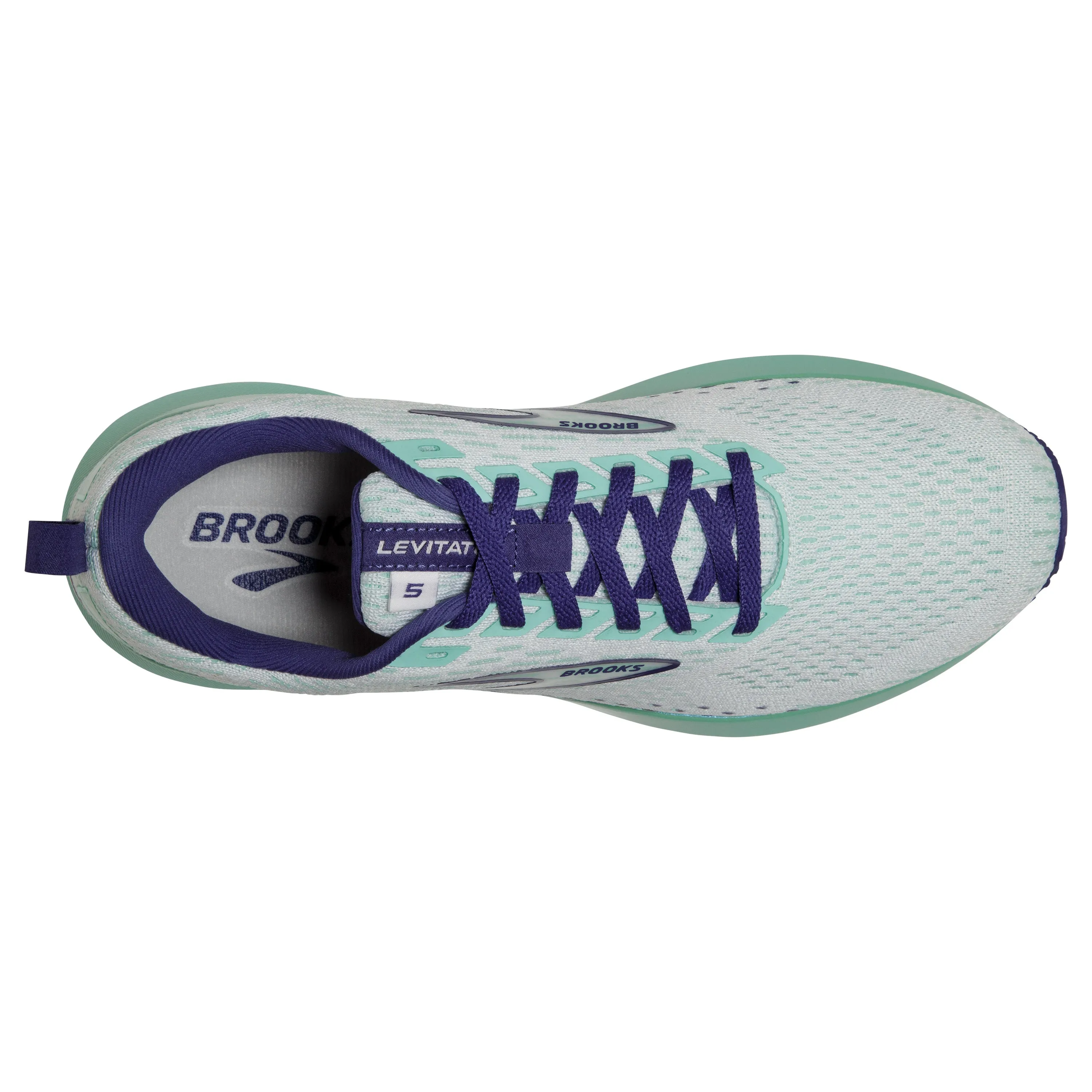 Women's Brooks Levitate 5 Color: White/Navy Blue/Yucca