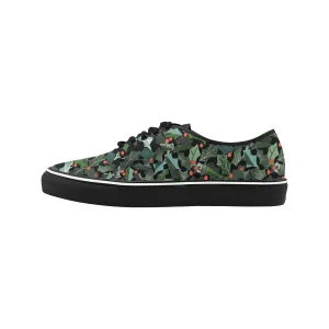 Women's Ivy Plants Christmas Print Big Size Canvas Low Top Shoes (Black)