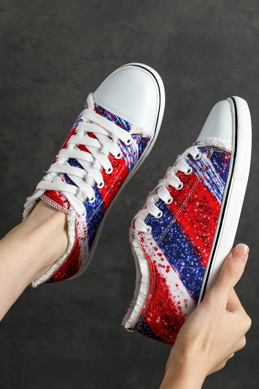 Women's Red and Blue Color Block Canvas Shoes