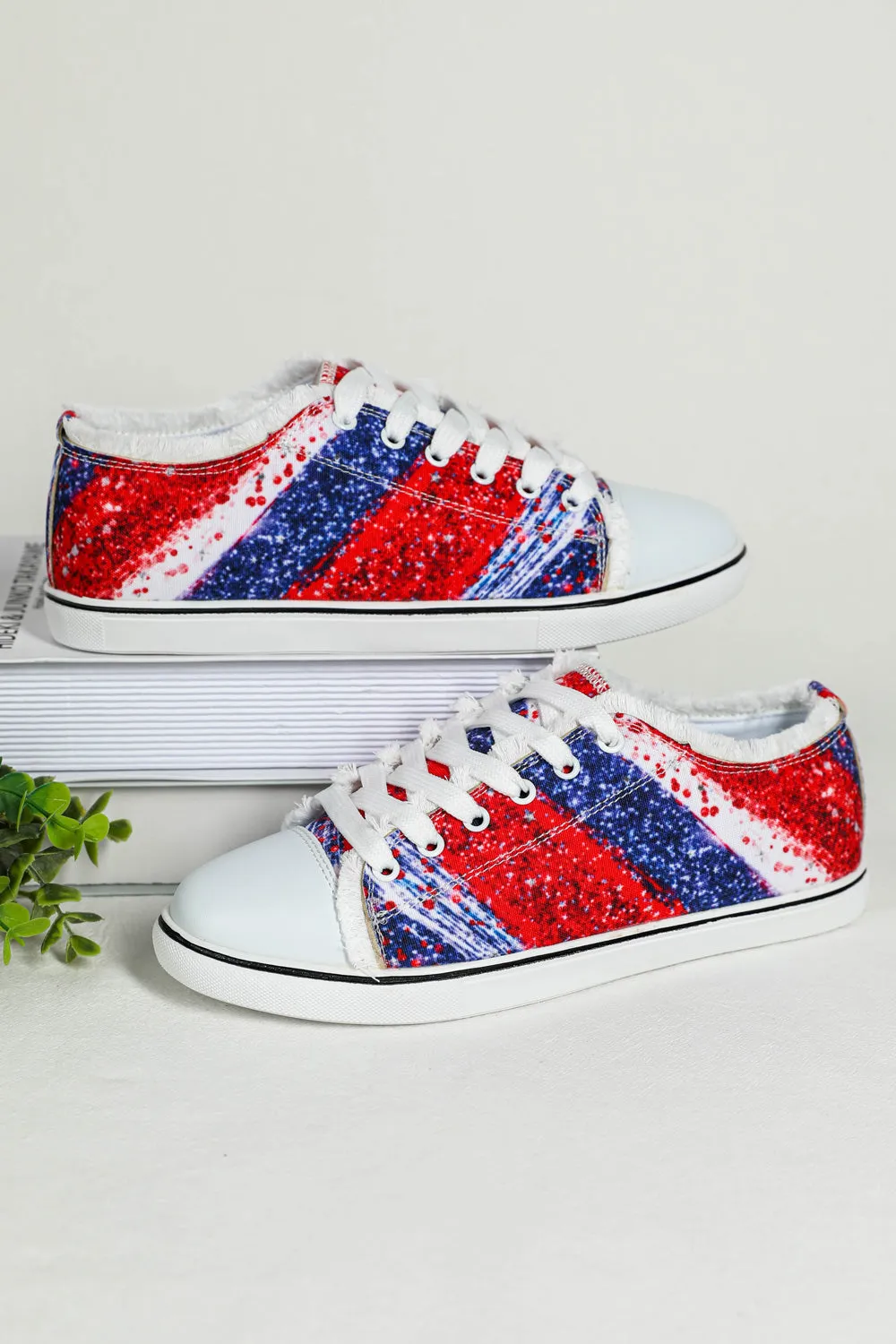 Women's Red and Blue Color Block Canvas Shoes