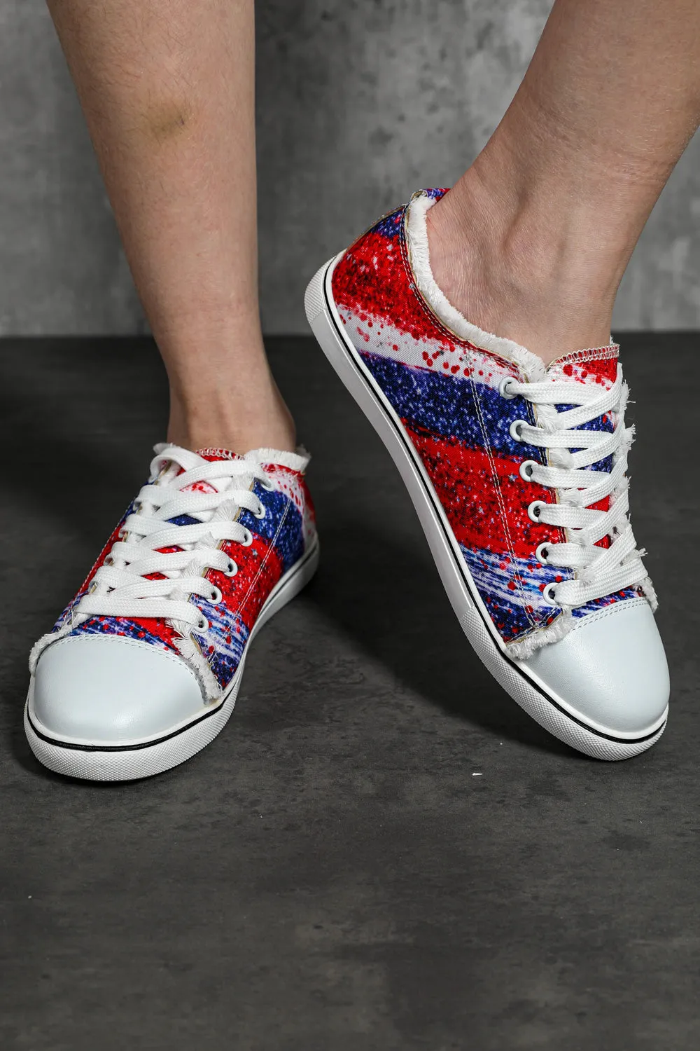 Women's Red and Blue Color Block Canvas Shoes