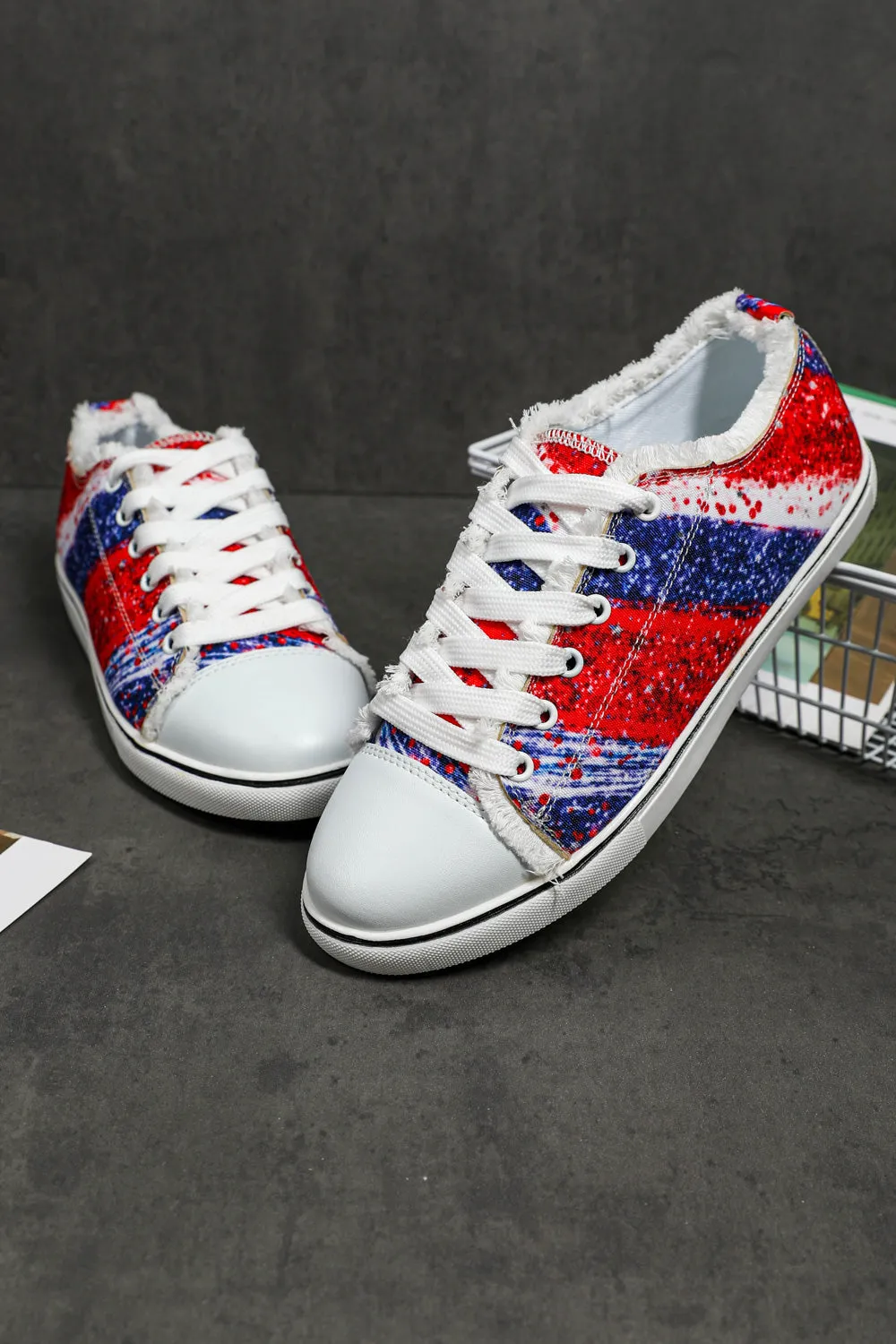 Women's Red and Blue Color Block Canvas Shoes