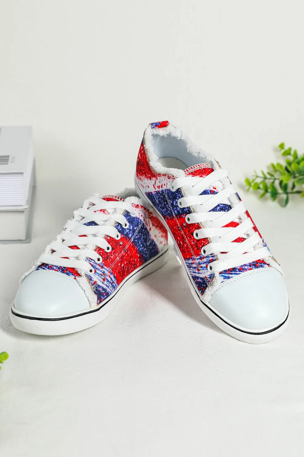 Women's Red and Blue Color Block Canvas Shoes