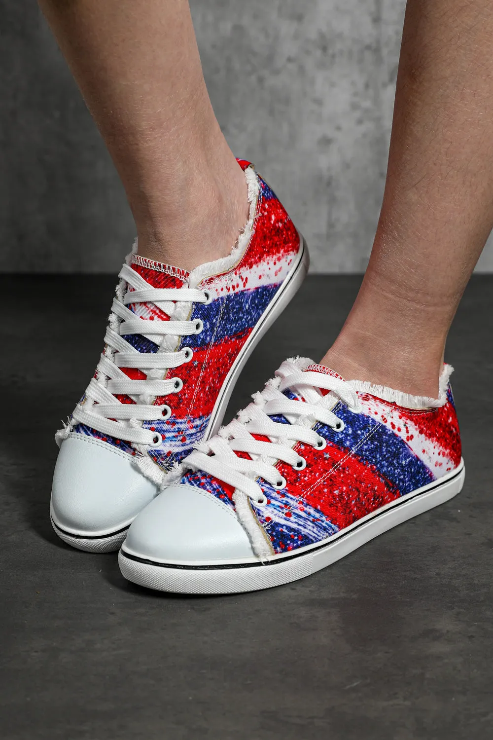 Women's Red and Blue Color Block Canvas Shoes