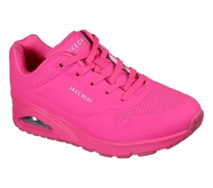 Womens Skechers Uno - Neon Nights Hot Pink Lace Up Sneaker Shoes