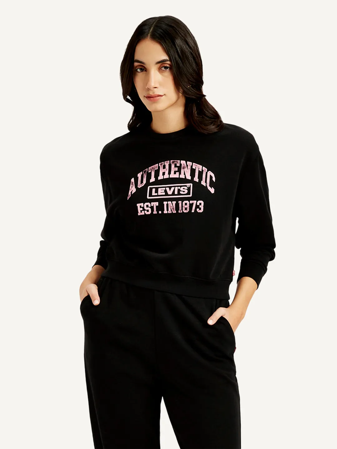 Women's Typography Black Crew Neck Sweatshirt