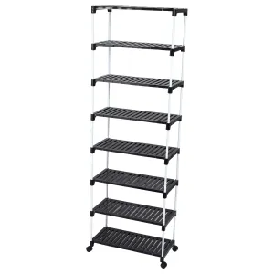 YMRR® 8 Tier Shoe Storage Racks with Wheels Space Saving Metal & Strong Plastic Shoe Shelves Organizer for Home, Hallway, Bedroom & Entryway, (8 Steps Rack)